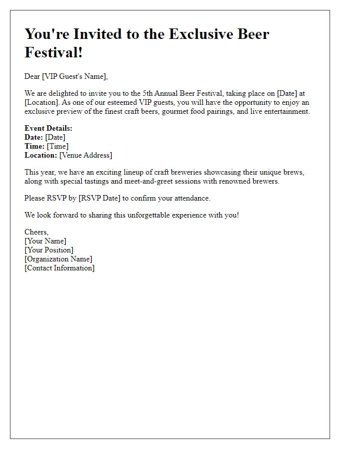 Letter template of Beer Festival Invitation for VIP Guests