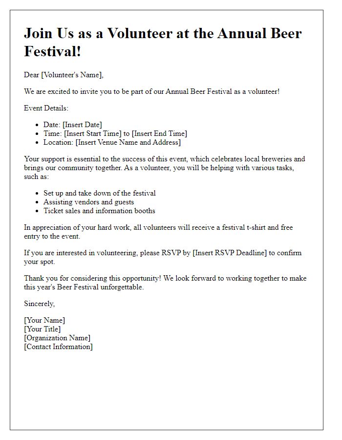 Letter template of Beer Festival Invitation for Volunteers