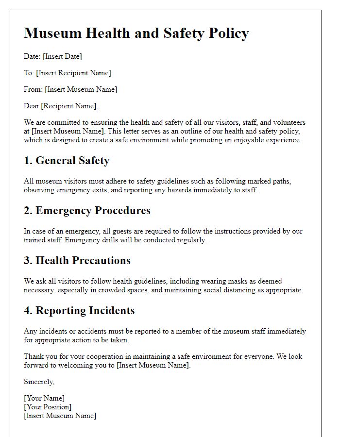 Letter template of museum health and safety policy