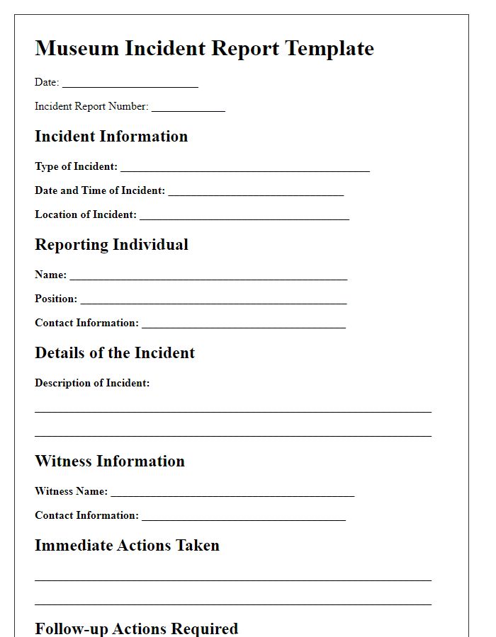 Letter template of museum incident reporting procedures