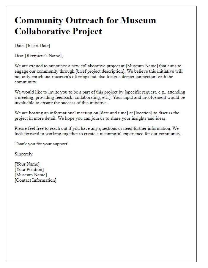 Letter template of community outreach for museum collaborative project