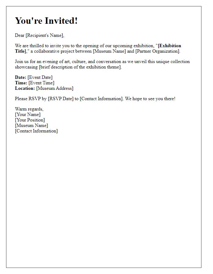 Letter template of exhibition invitation for museum collaborative project