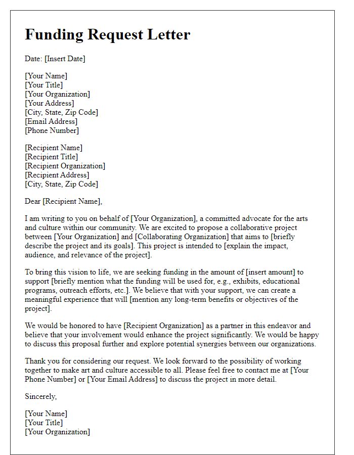 Letter template of funding request for museum collaborative project