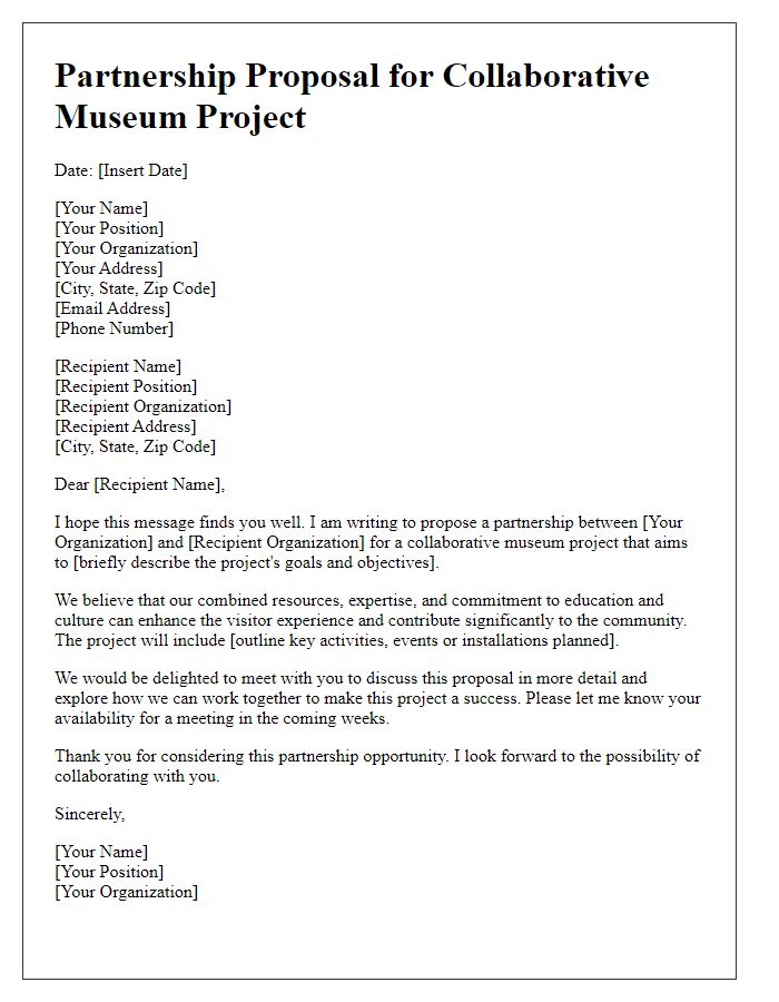 Letter template of partnership proposal for museum collaborative project