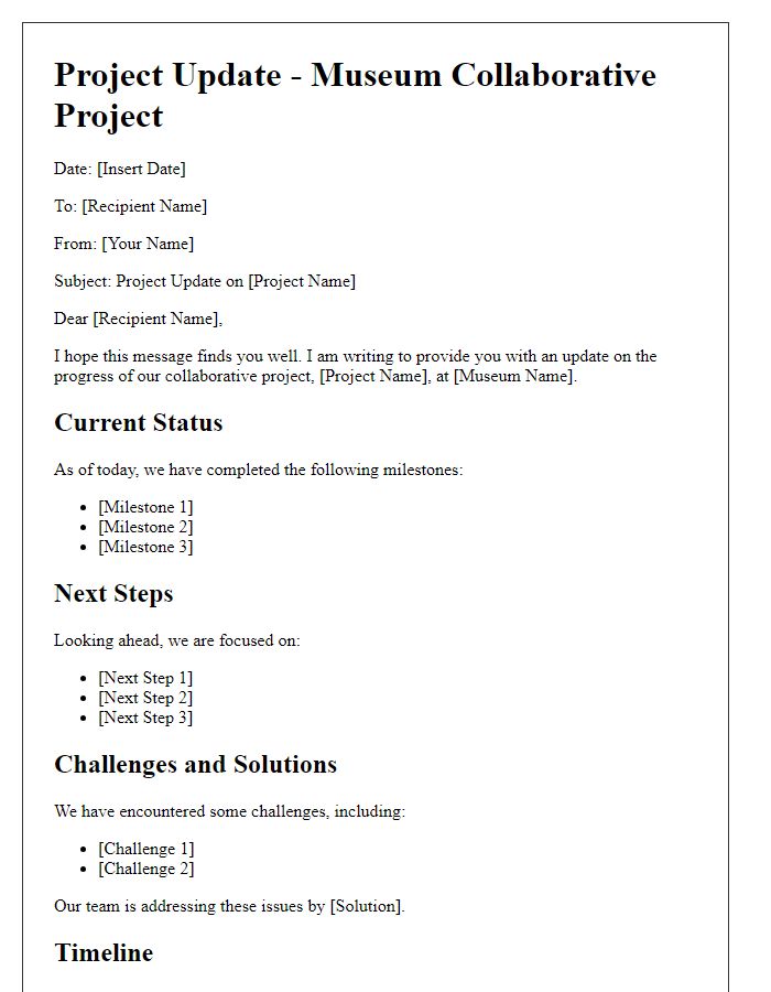 Letter template of project update for museum collaborative project