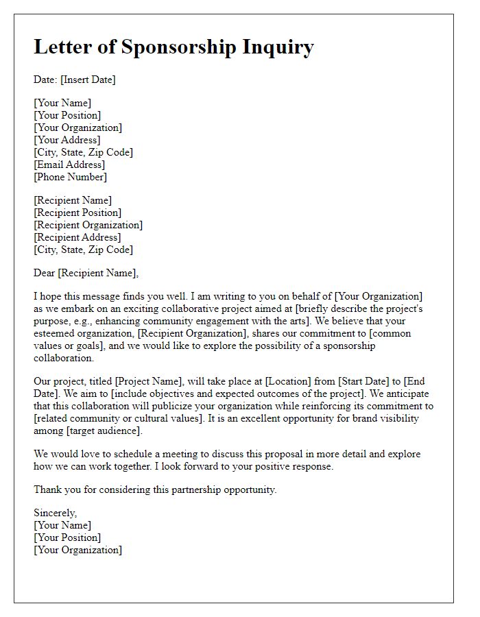 Letter template of sponsorship inquiry for museum collaborative project