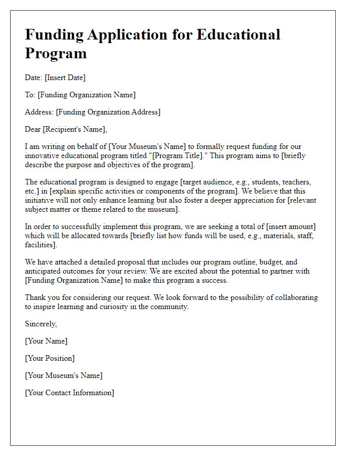 Letter template of museum educational program funding application.