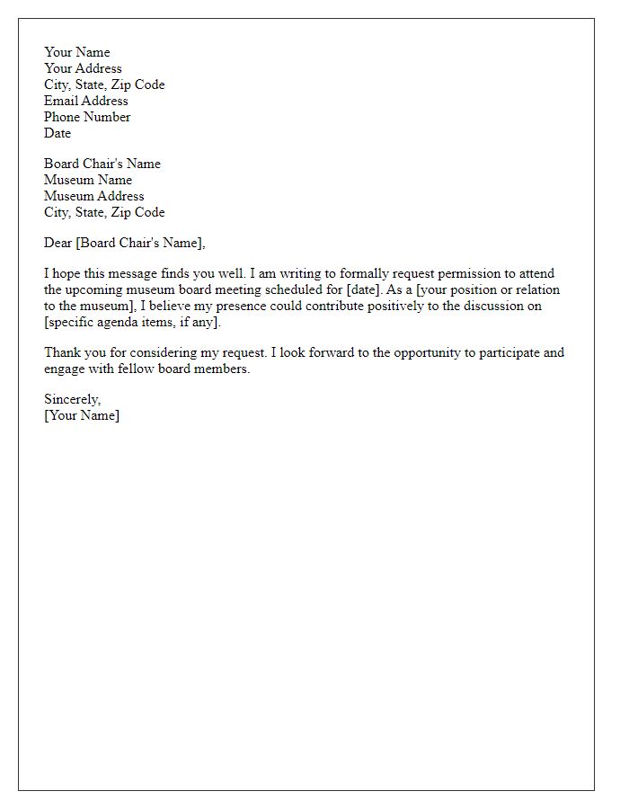 Letter template of formal request to attend museum board meeting