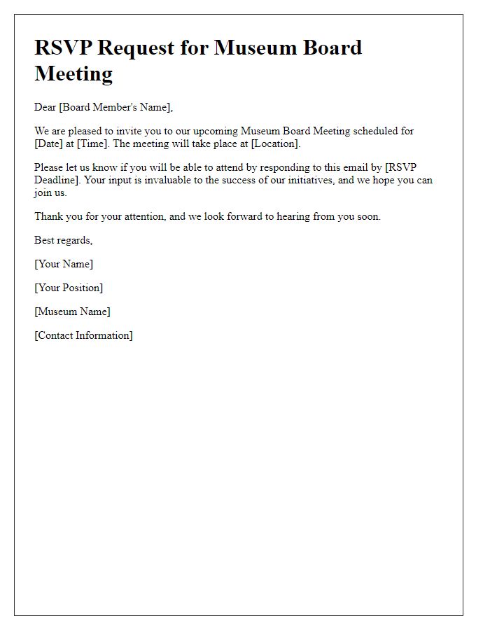 Letter template of RSVP request for museum board meeting