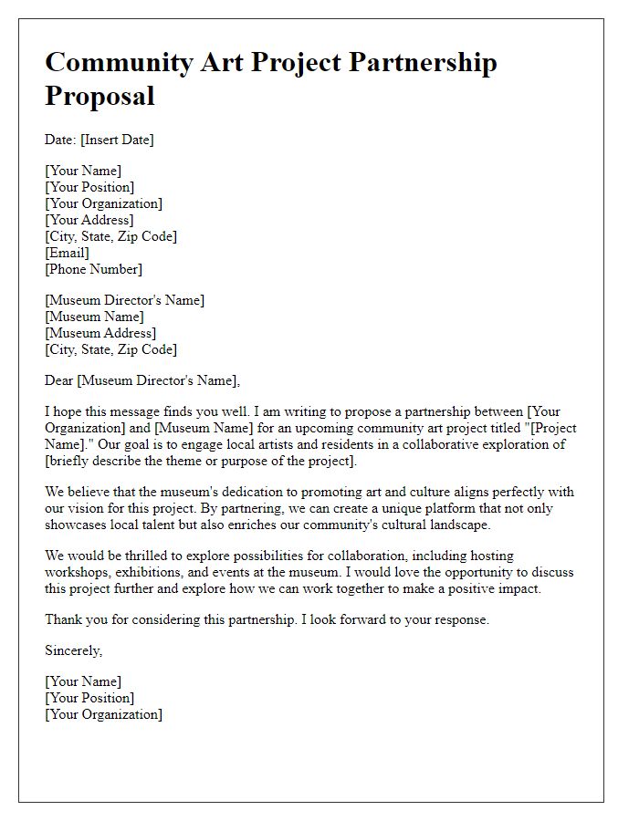 Letter template of community art project partnership with the museum