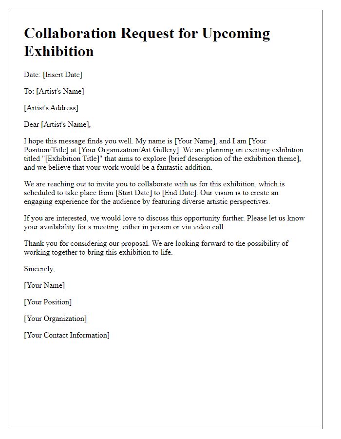 Letter template of exhibition collaboration request for artists