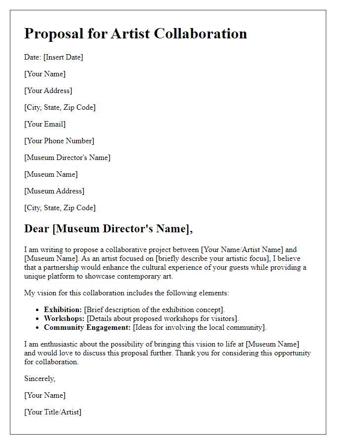 Letter template of museum artist collaboration proposal