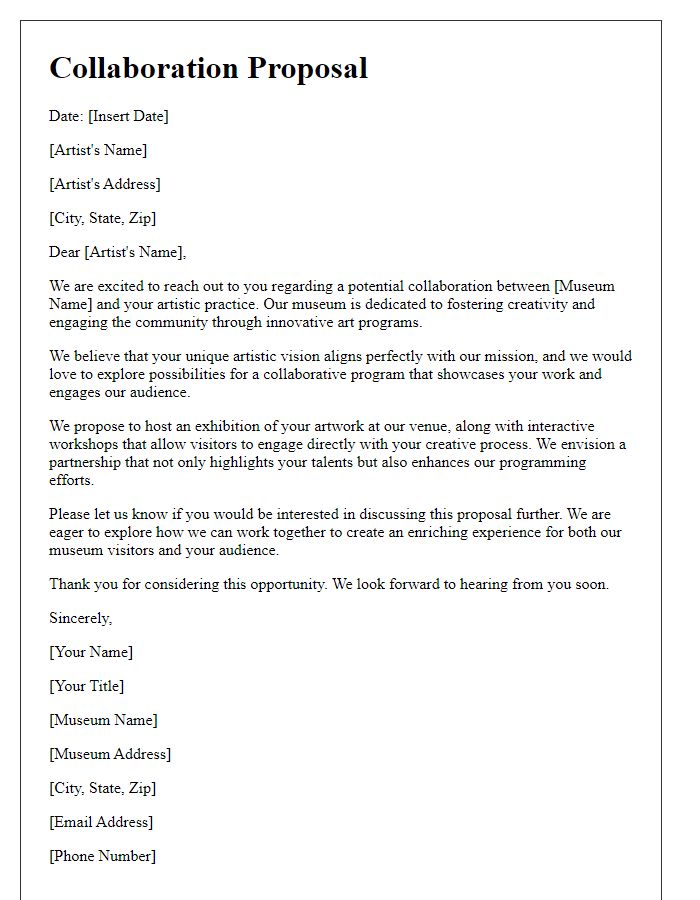 Letter template of museum program collaboration with artists