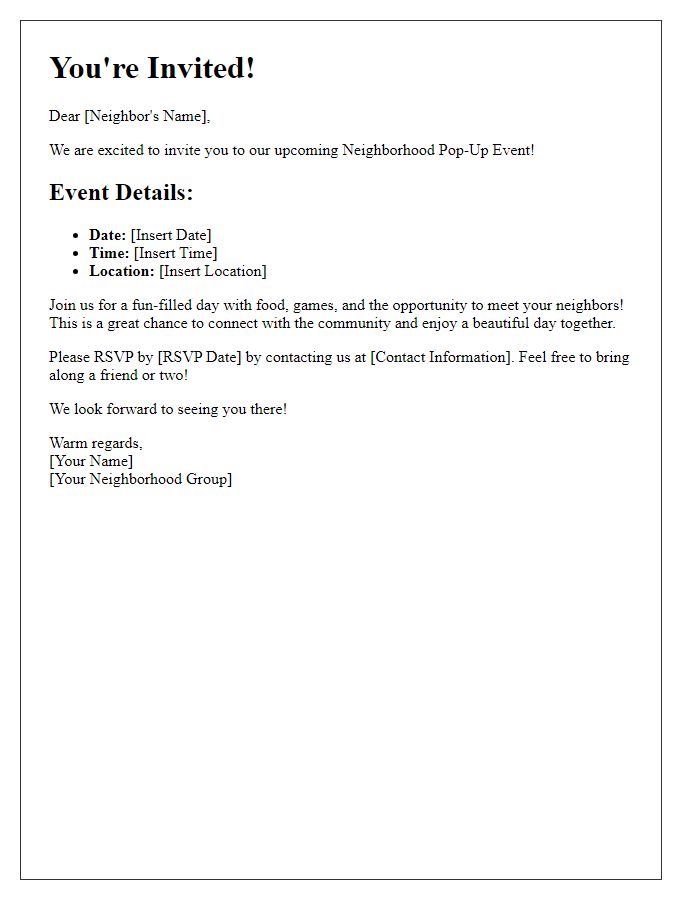 Letter template of Neighborhood Pop-Up Event Invitation