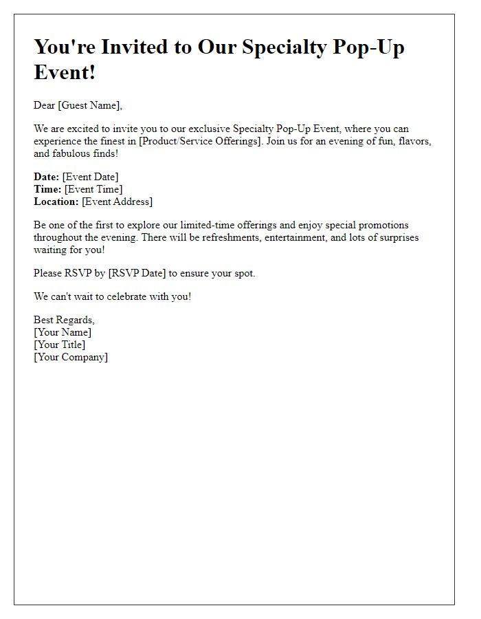 Letter template of Specialty Pop-Up Event Invitation