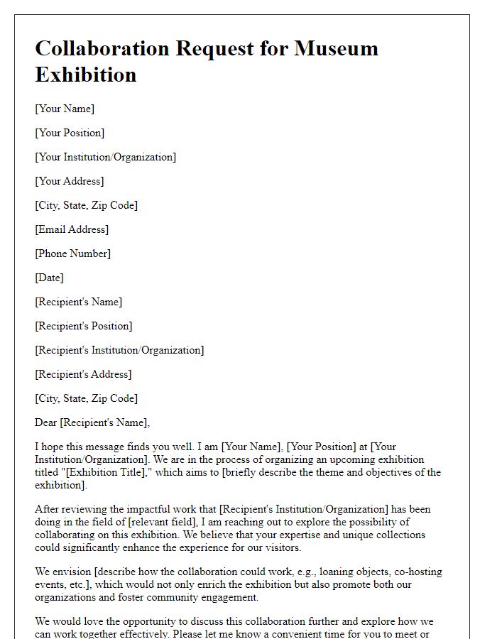 Letter template of collaboration request for museum exhibition