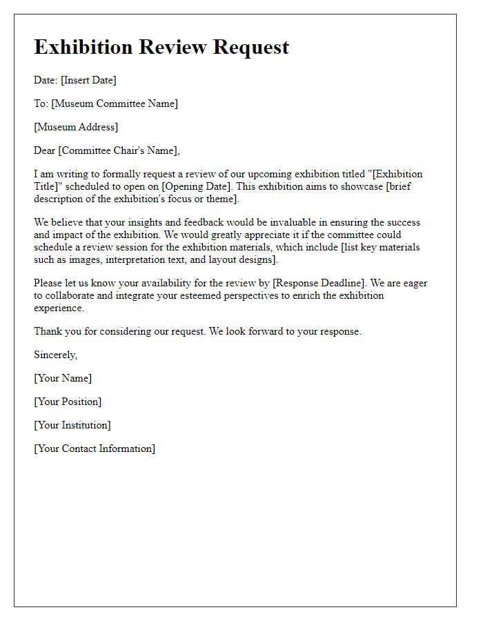 Letter template of exhibition review request for museum committee