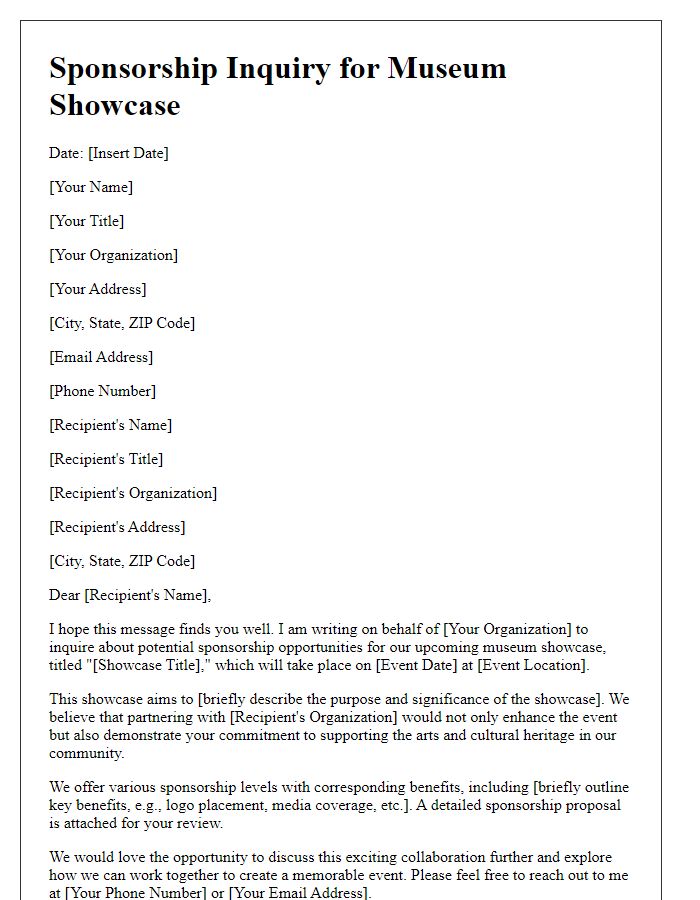 Letter template of sponsorship inquiry for museum showcase