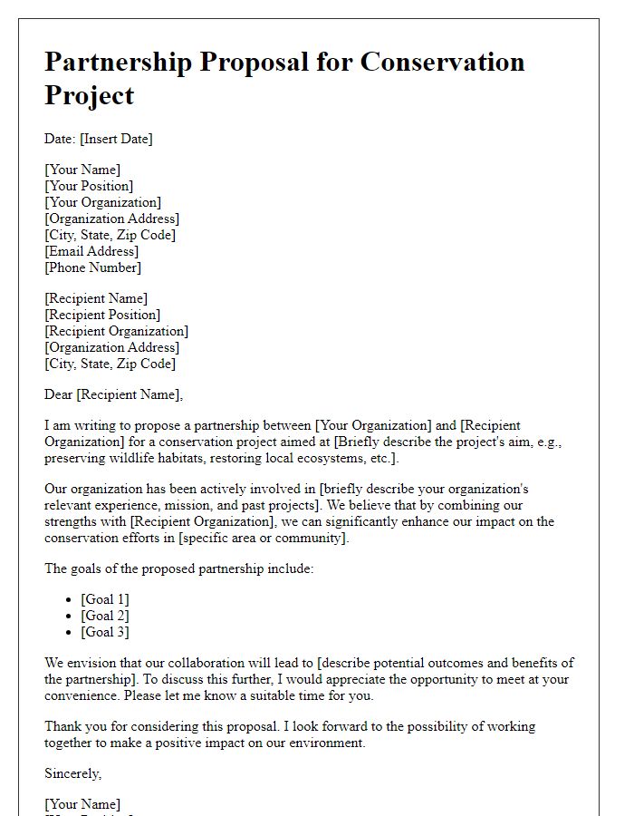 Letter template of partnership proposal for conservation project