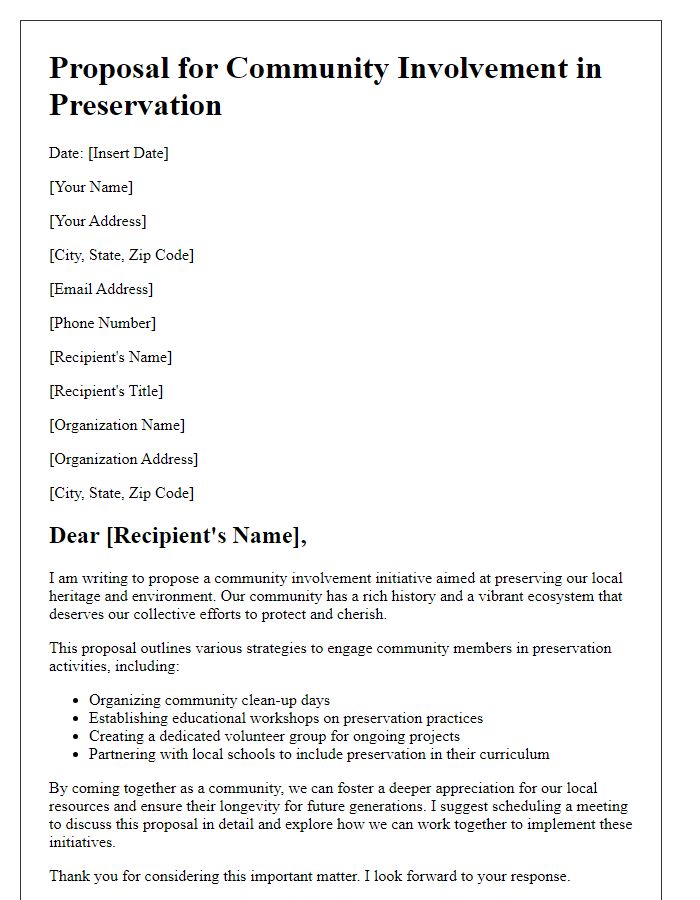 Letter template of proposal for community involvement in preservation