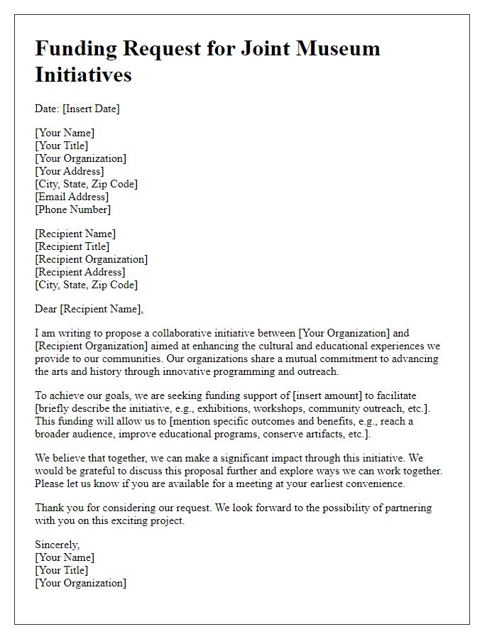 Letter template of funding request for museum joint initiatives