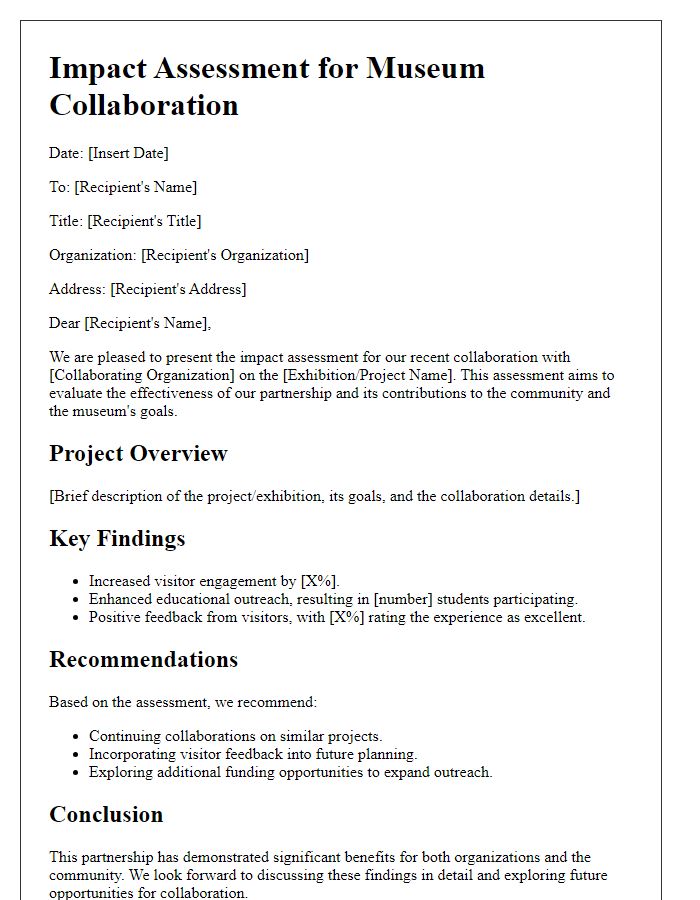 Letter template of impact assessment for museum collaborations