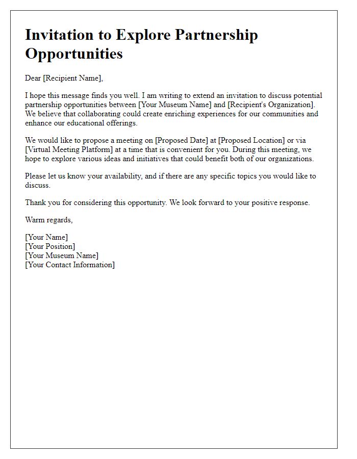 Letter template of invitation to discuss museum partnership opportunities