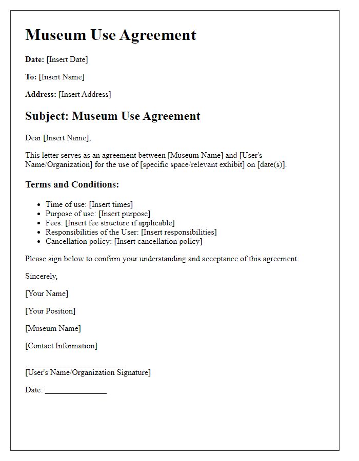 Letter template of museum use agreement