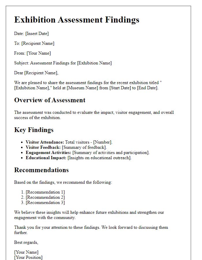 Letter template of museum exhibition assessment findings