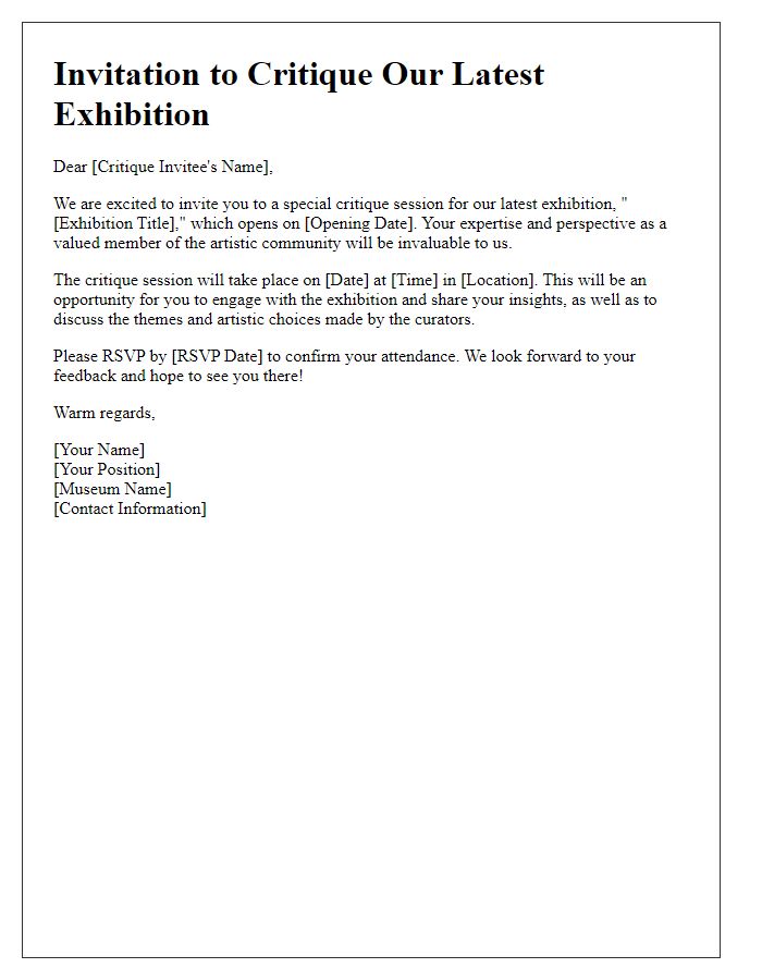 Letter template of museum exhibition critique invitation