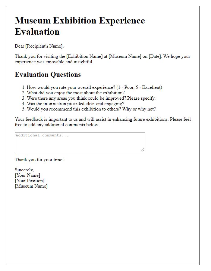 Letter template of museum exhibition experience evaluation