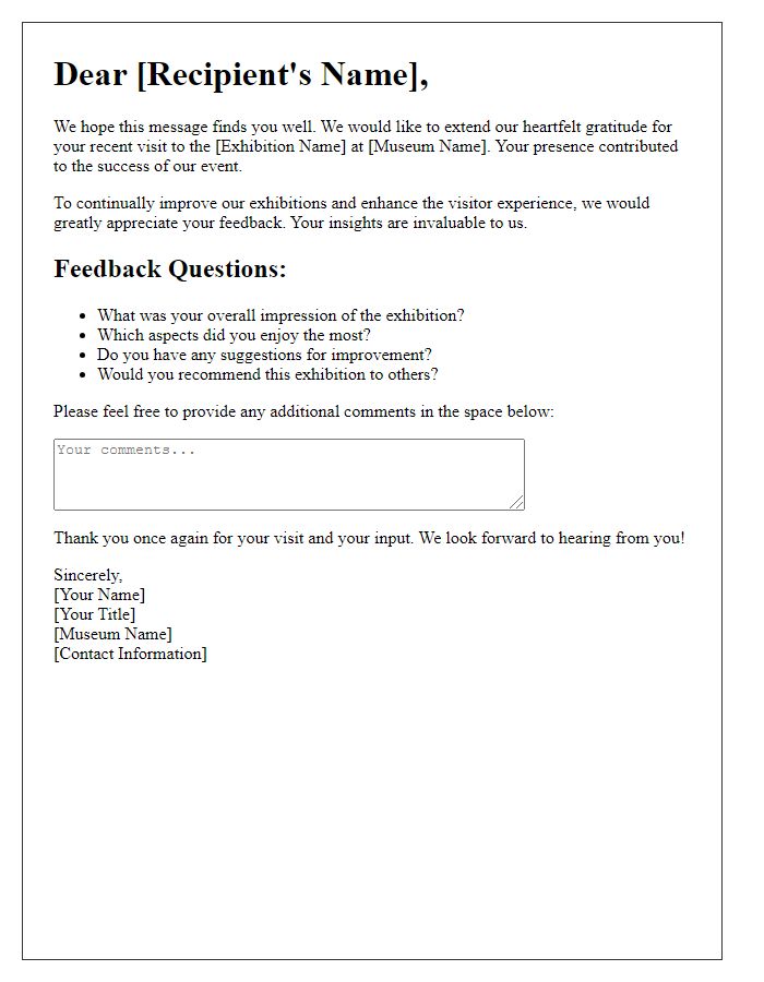 Letter template of museum exhibition feedback request