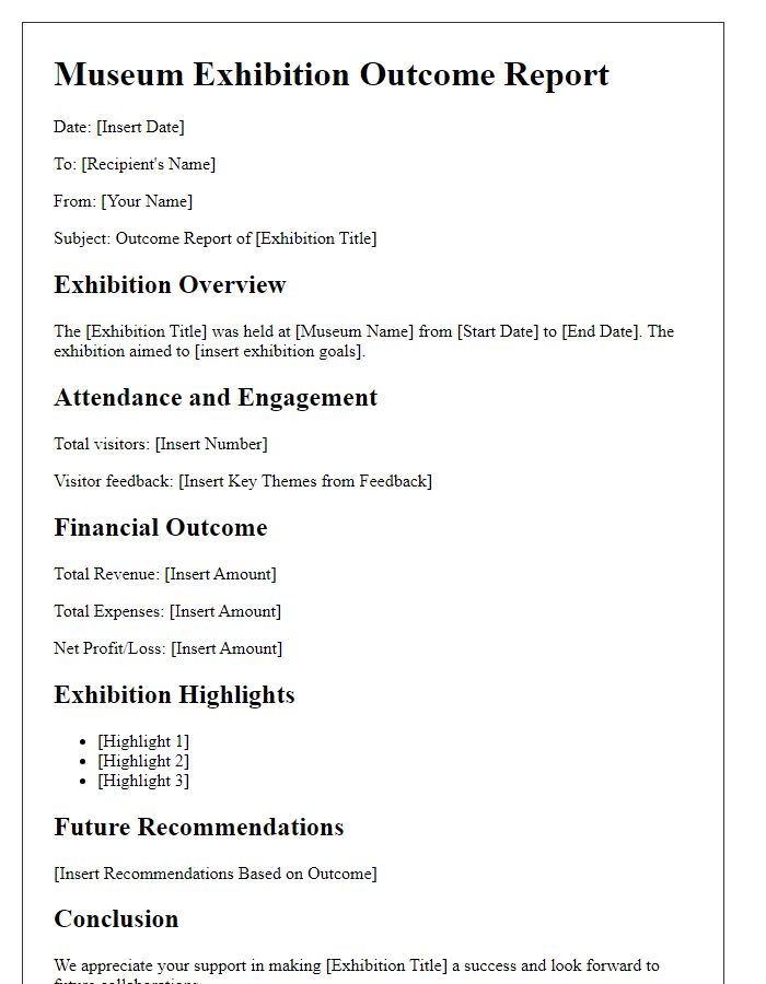 Letter template of museum exhibition outcome report