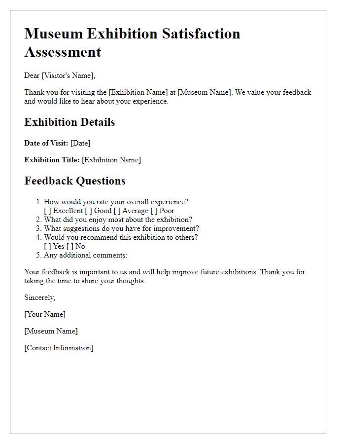 Letter template of museum exhibition satisfaction assessment