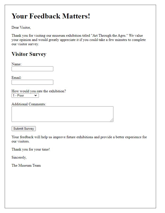 Letter template of museum exhibition visitor survey