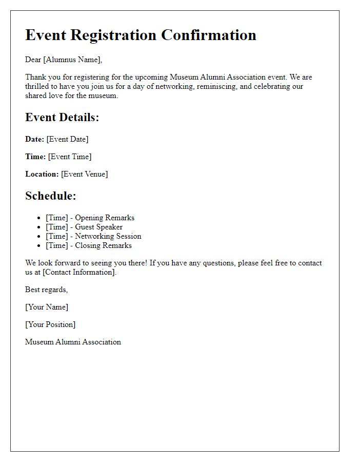 Letter template of event registration for museum alumni association