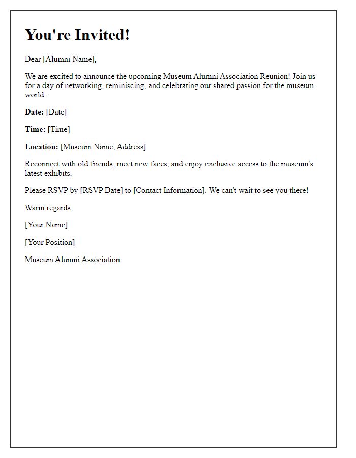 Letter template of invitation for museum alumni association reunion