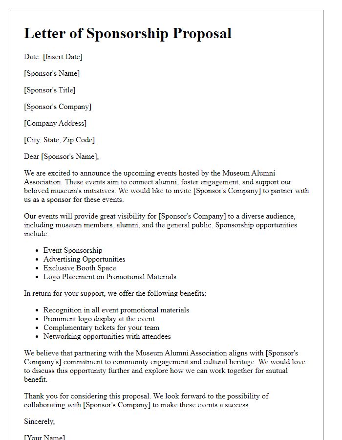 Letter template of sponsorship proposal for museum alumni association events