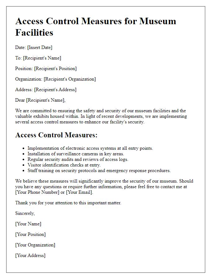 Letter template of access control measures for museum facilities