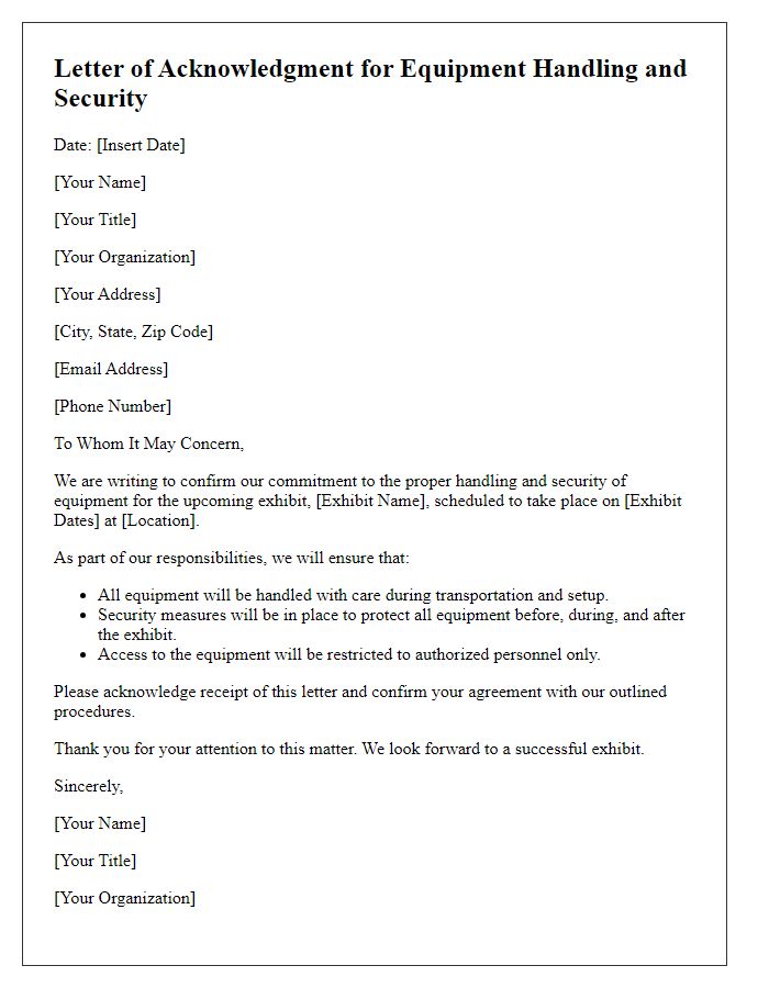 Letter template of equipment handling and security for exhibits