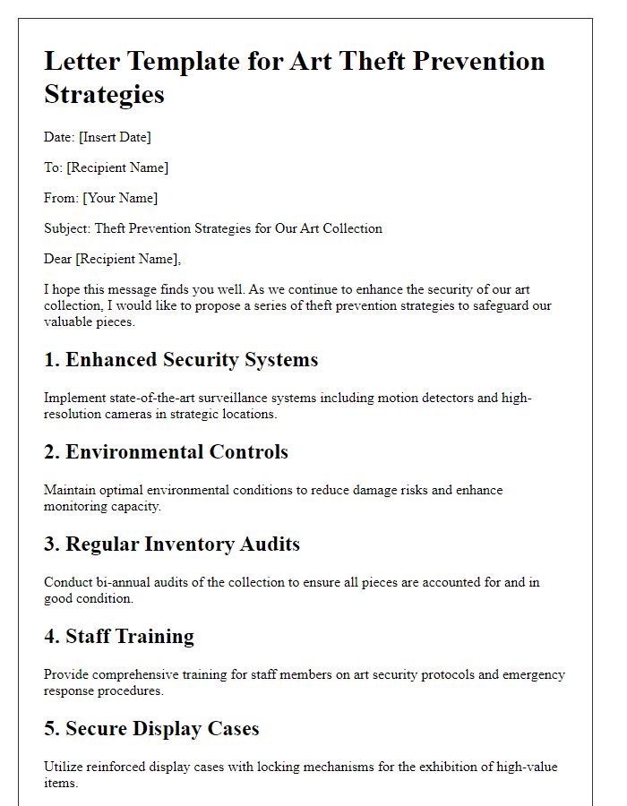 Letter template of theft prevention strategies for art pieces