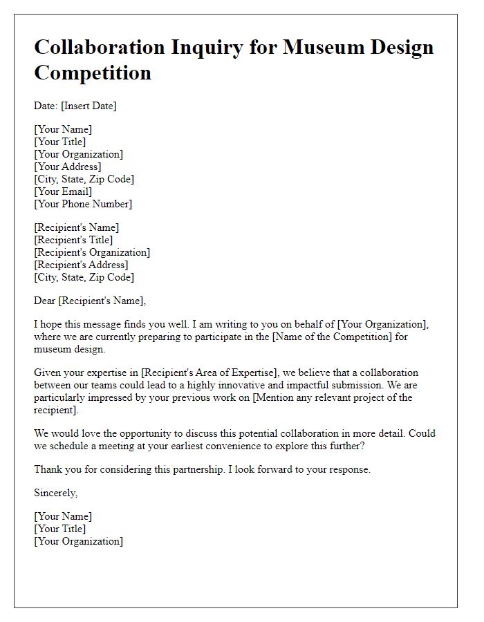 Letter template of collaboration inquiry for museum design competition