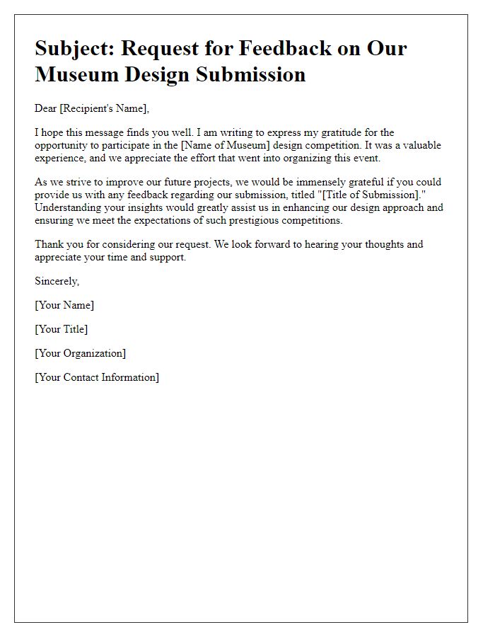 Letter template of feedback request following museum design competition entry