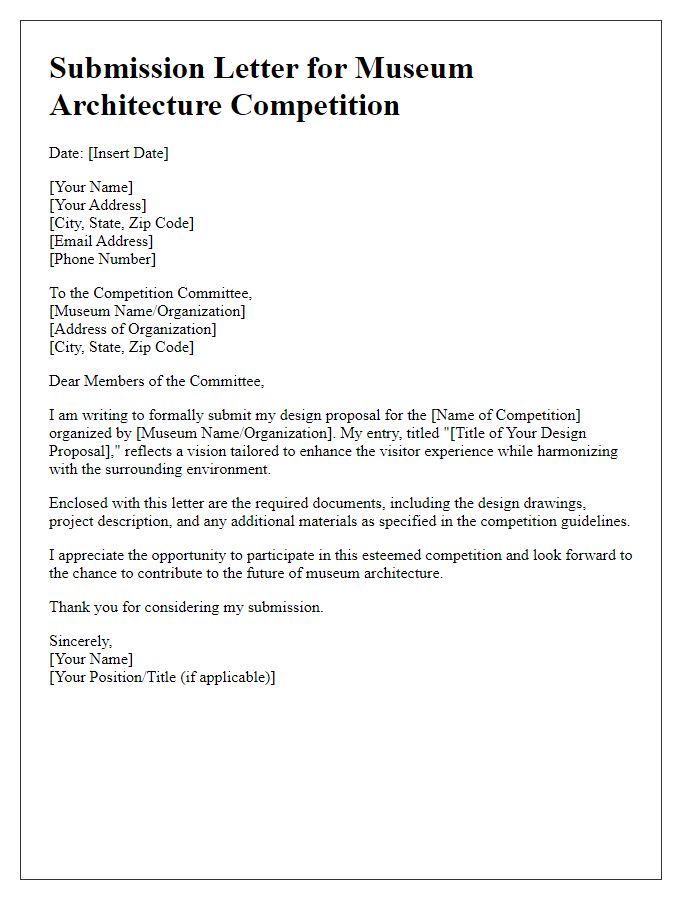 Letter template of museum architecture competition entry