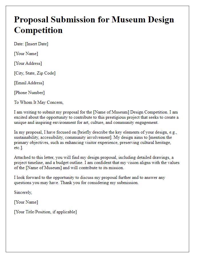 Letter template of museum design competition proposal submission