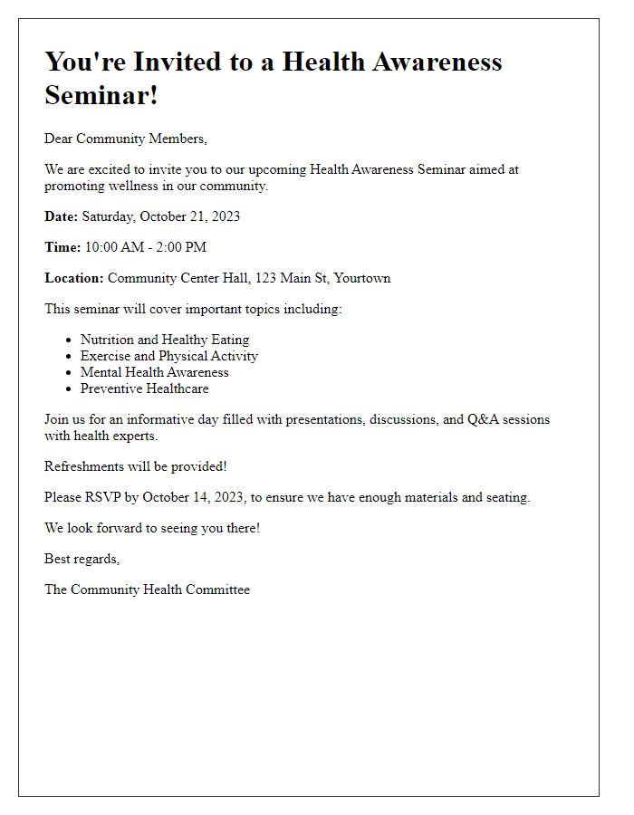 Letter template of health awareness seminar invitation for community members