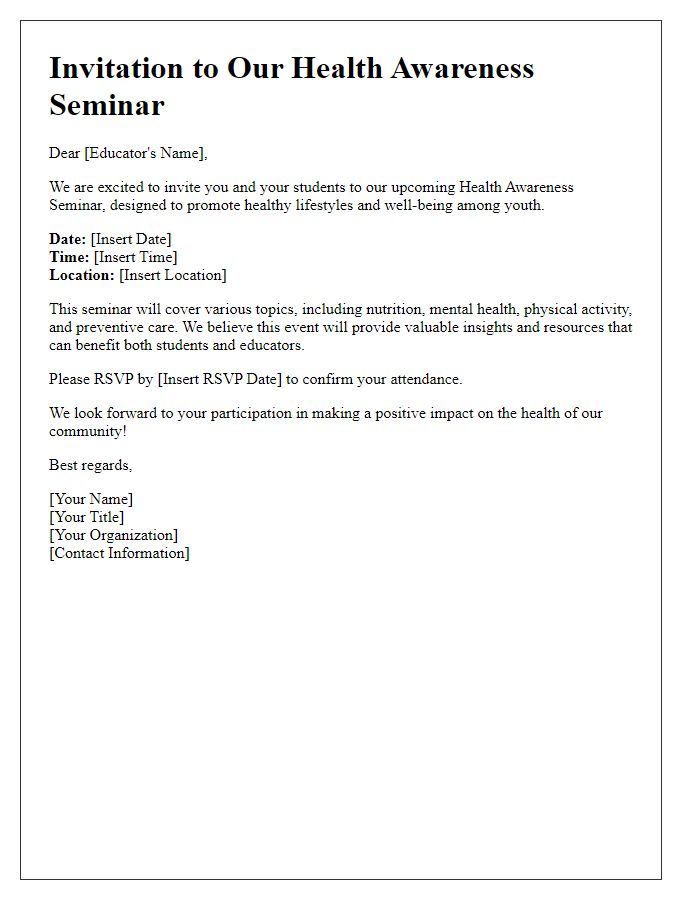 Letter template of health awareness seminar invitation for schools and educators