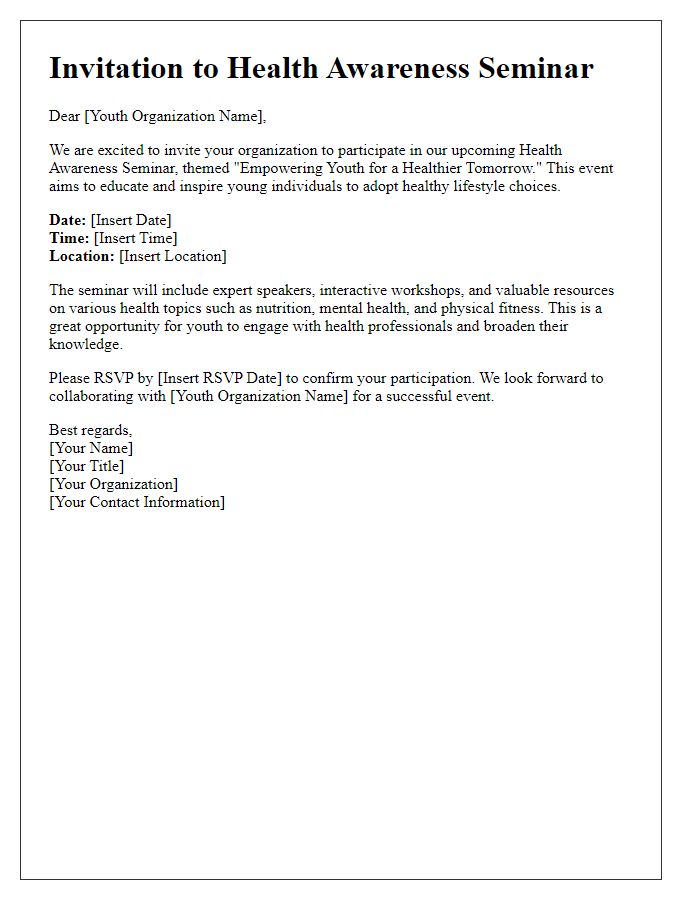 Letter template of health awareness seminar invitation for youth organizations