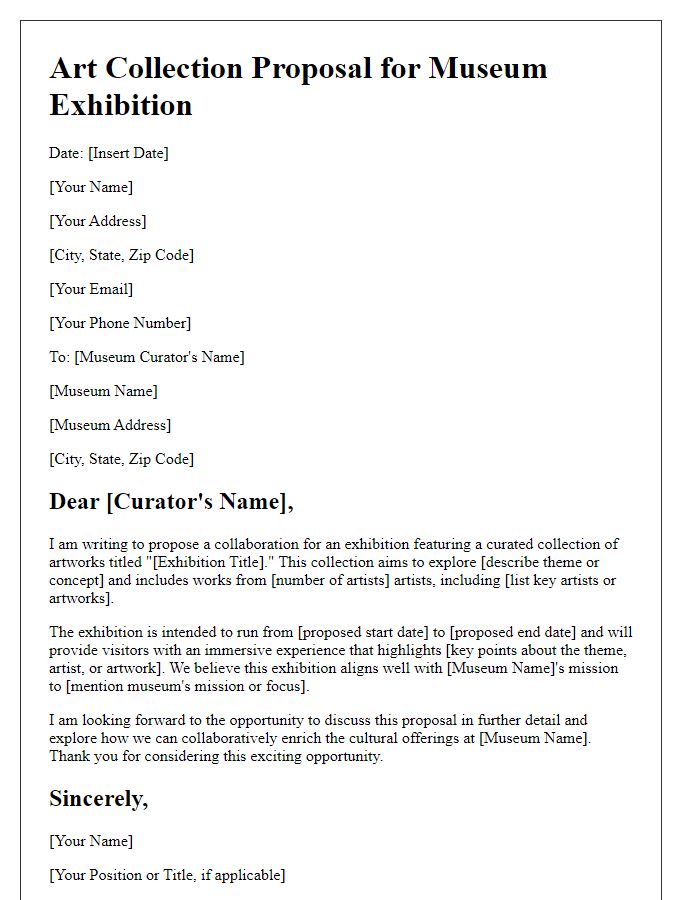 Letter template of an art collection proposal for a museum exhibition