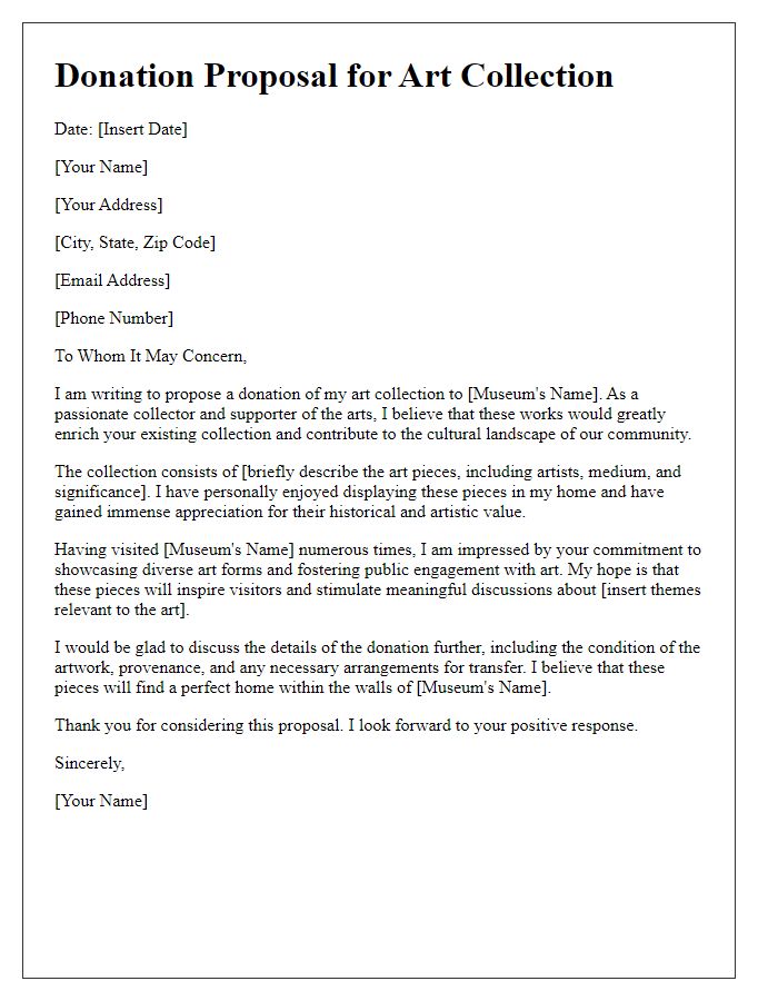 Letter template of a donation proposal for a museum art collection